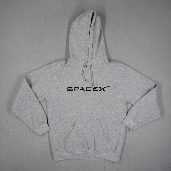 SpaceX Official Logo Hoodie Heather Gray Embroidered Pullover Sweatshirt Small